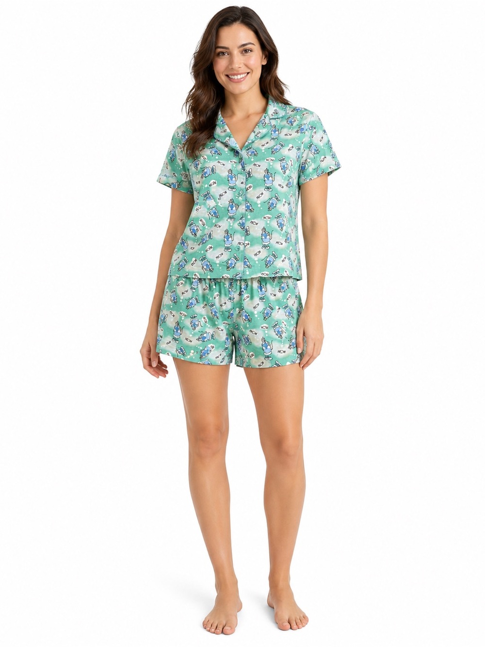 Ashley Taylor 100% Cotton Cat Print Mint Green Womens PJ Set Size XL